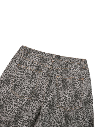 Existential - Unisex Vintage Wash Leopard Wide Leg Jeans