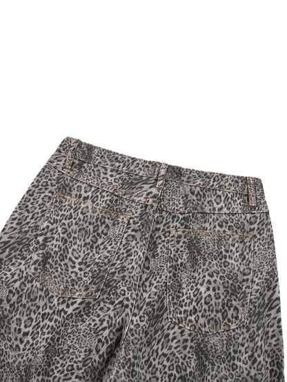 Existential - Unisex Vintage Wash Leopard Wide Leg Jeans