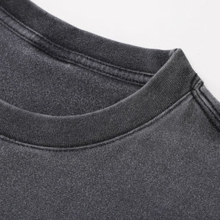 Interconnected charcoal 250 GSM vintage tee ribbed crew neck detail close-up