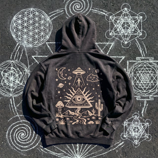 Mystic Signal Snow Washed Heavyweight Hoodie in Black Beauty, back view