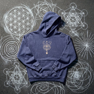 Mystic Signal Snow Washed Heavyweight Hoodie in Dark Blue, front view