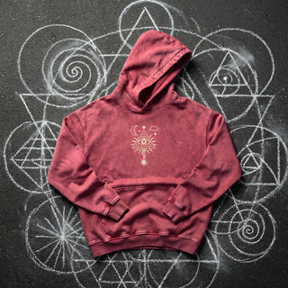Mystic Signal Snow Washed Heavyweight Hoodie in Dark Red, front view