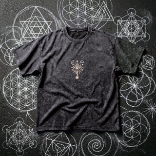 Mystic Signal Snow Wash Set tee in black, front view
