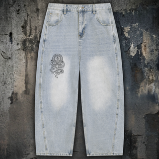 DMT.exe men's barrel leg jeans in light blue vintage sunfade wash - Phantasmagorical