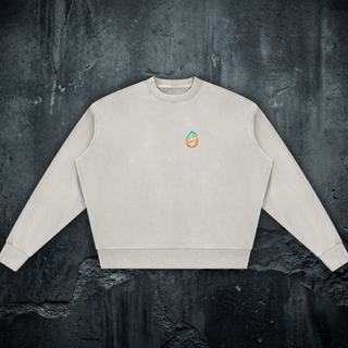 Front of the 360 GSM vintage-washed cotton crewneck sweatshirt in light gray, with the Phantasmagorical logo on the left chest