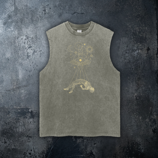 Dimensional Drift Snow Washed Frayed Hem Tank Top, psychedelic celestial streetwear by Phantasmagorical - view 2