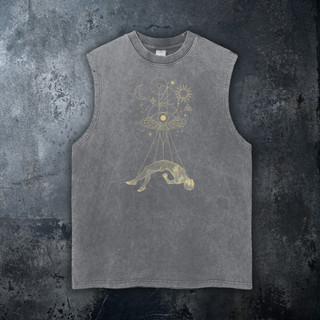 Dimensional Drift Snow Washed Frayed Hem Tank Top, psychedelic celestial streetwear by Phantasmagorical - view 3