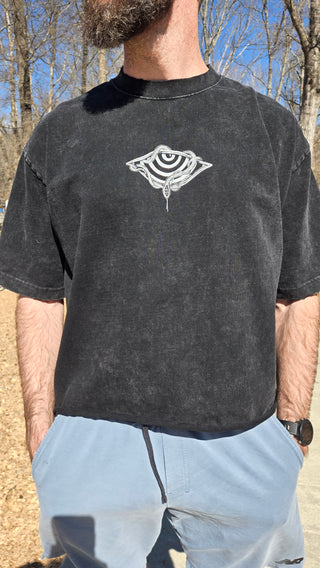 Beige snow wash Embrace the Chaos tee with graphic by Phantasmagorical