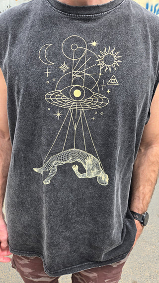 Dimensional Drift - Snow Washed Frayed Hem Tank Top